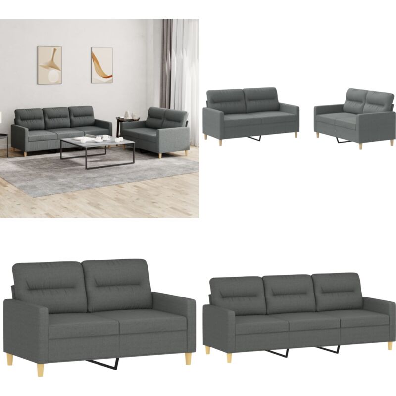 2-tlg. Sofagarnitur mit Kissen Dunkelgrau Stoff - Couchgarnitur - Esszimmertisch - Wohnzimmersofa - Grau Sofa - Ledercouch - Home & Living