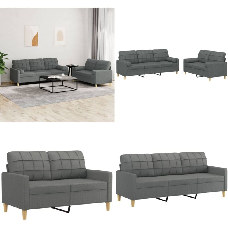 Vidaxl - 2-tlg. Sofagarnitur mit Kissen Dunkelgrau Stoff - Couchgarnitur - Wohnlandschaft - Dunkelgraue Couch - Ledercouch - Samtkouch - Home & Living