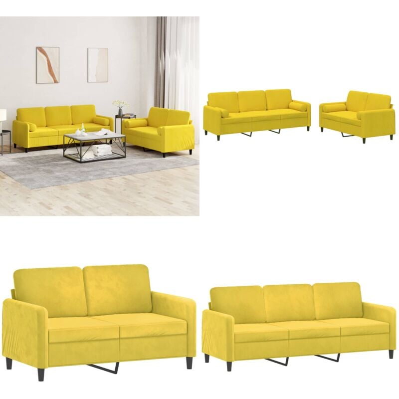Vidaxl - 2-tlg. Sofagarnitur mit Kissen Gelb Samt - Samtsofa - Wohnlandschaft - Couchgarnitur - Gelbes Sofa - Esszimmertisch - Home & Living