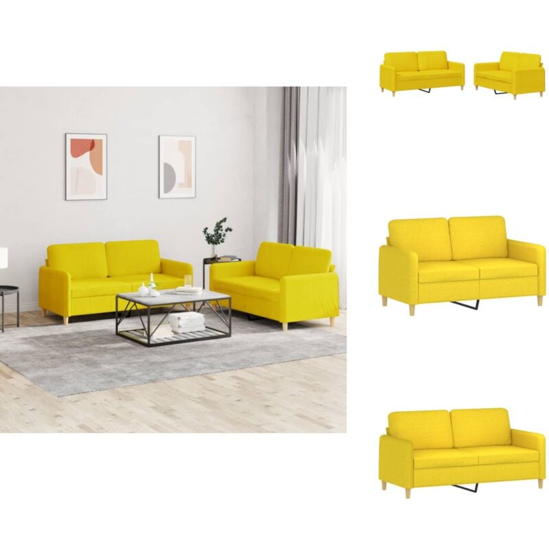 Vidaxl - 2-tlg. Sofagarnitur mit Kissen Hellgelb Stoff - Couchgarnitur - 2er Set - Sofa - Wohnraumgestaltung - Hellgelb