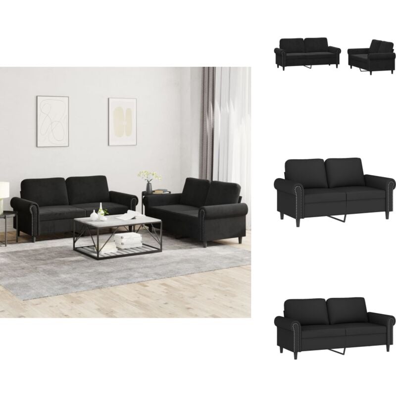 Vidaxl - 2-tlg. Sofagarnitur mit Kissen Schwarz Samt - Samtsofa - Schwarzes Sofa - Wohnzimmersofa - Couchgarnitur - 2er Sofa