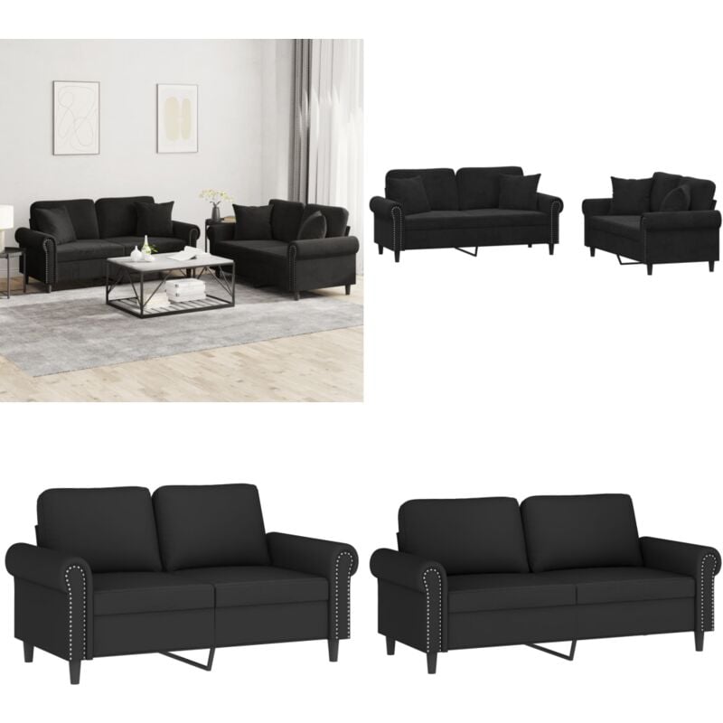 Vidaxl - 2-tlg. Sofagarnitur mit Kissen Schwarz Samt - Samtsofa - Wohnlandschaft - Couchgarnitur - Schwarzes Sofa - Gemütliches Sofa - Home & Living