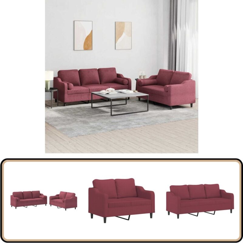 Vidaxl - 2-tlg. Sofagarnitur mit Kissen Weinrot Stoff - Couchgarnitur - Wohnlandschaft - Weinrot - Ledercouch - Samtkouch