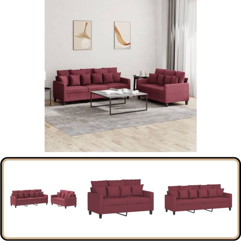Vidaxl - 2-tlg. Sofagarnitur mit Kissen Weinrot Stoff - Weinfarbener Couchtisch - Couchgarnitur - Wohnzimmersofa - Gemütliches Sofa - Ledercouch
