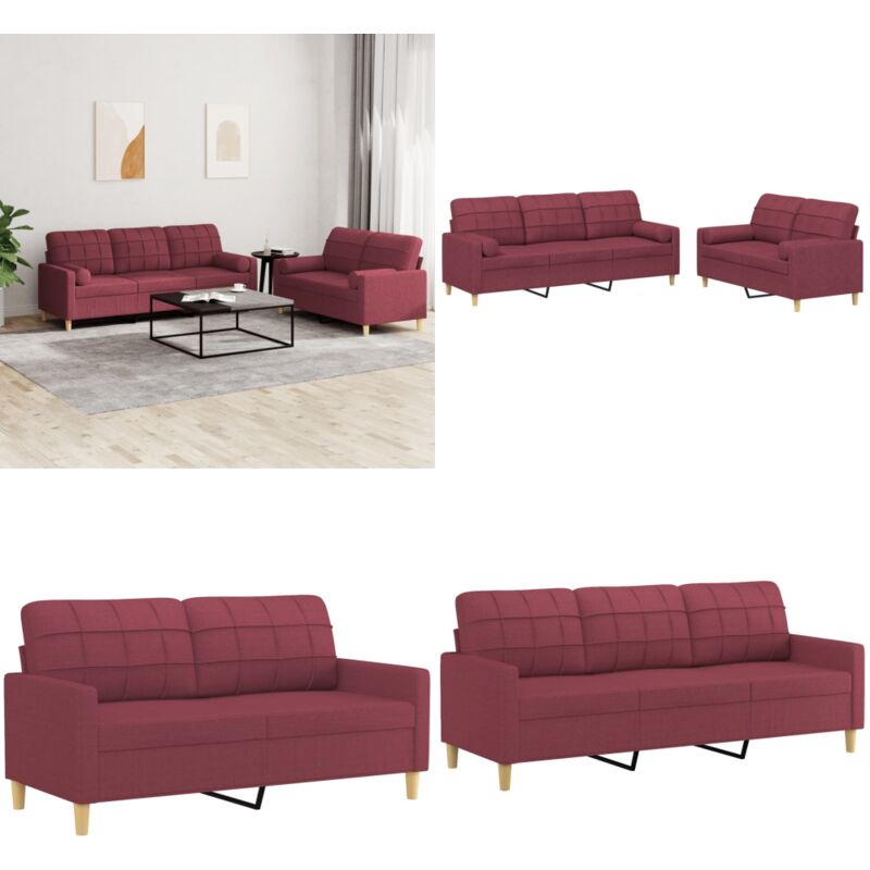 Vidaxl - 2-tlg. Sofagarnitur mit Kissen Weinrot Stoff - Weinfarbener Wohnbereich - Couchgarnitur - Ledercouch - Gemütliches Sofa - Lounge Möbel