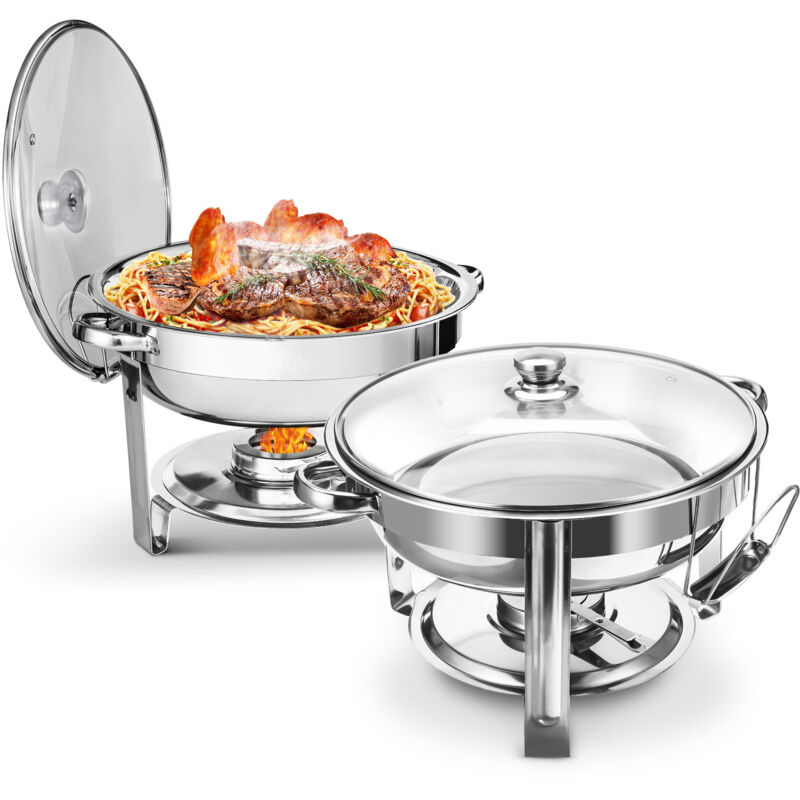 2-tlg Speisenwärmer, Chafing Dish Buffetwärmer, Rund, 2er-Set, je 4,7 L, Edelstahl