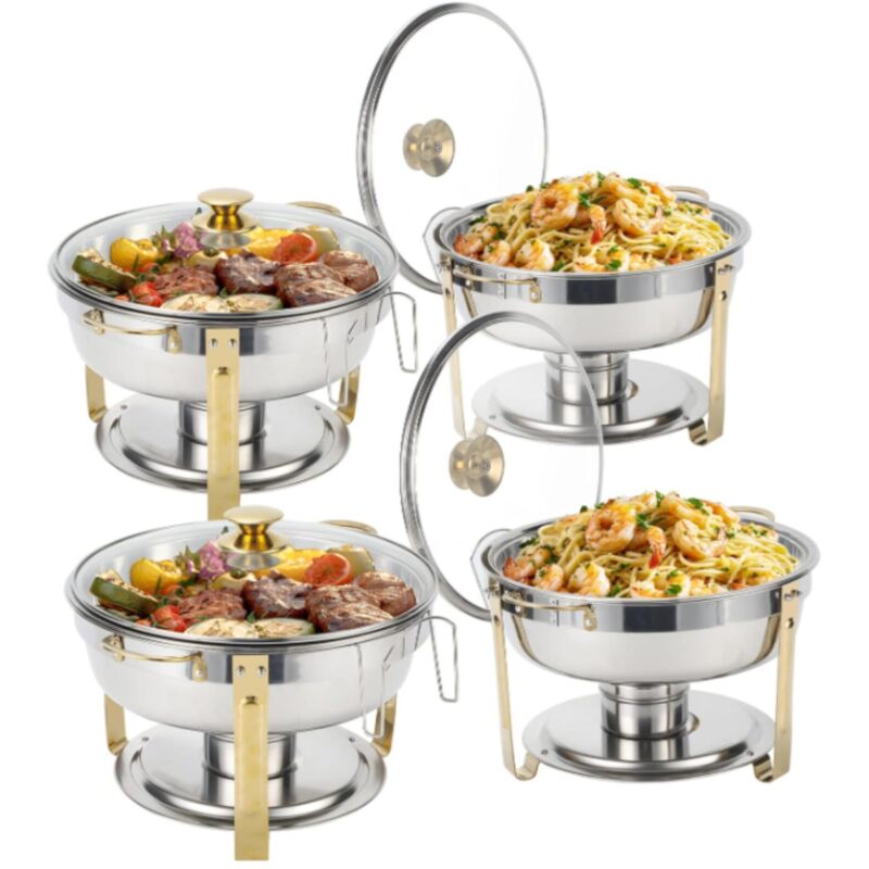 4-tlg Speisenwärmer Chafing Dish Speisenwärmer Set, rund, Edelstahl, Buffet Warmhalte-Set