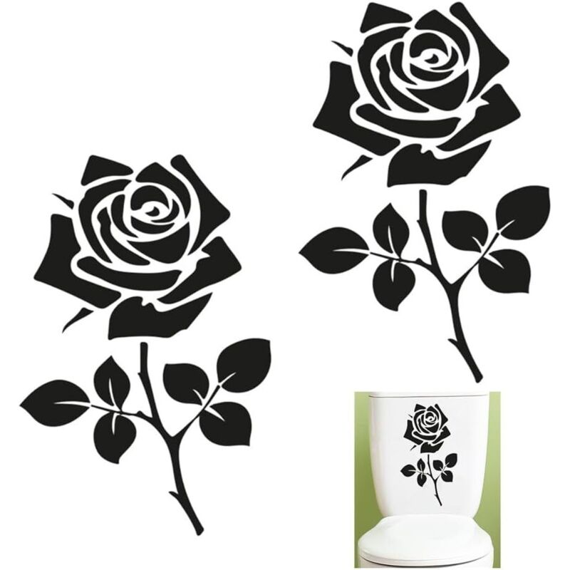 2 Toilettenaufkleber mit Blumenmotiv, abnehmbare Wandtattoos, Badezimmerdekoration