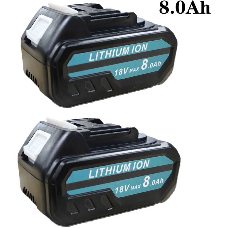 2 x 8000-mAh-18-V-Akkus, Ersatzakku für Makita BL1850, 18-V-Li-Ionen-LXT-Lithium-Ionen-Akku BL1850B, BL1830 mit LED, kompatibel mit Makita