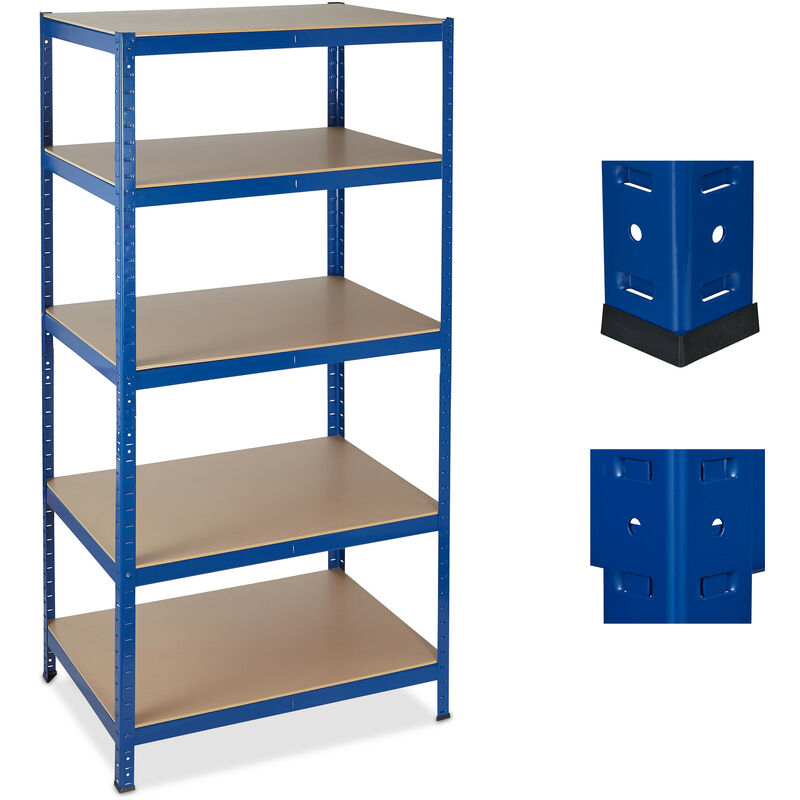 Schwerlastregal, 5 Ebenen, Traglast 1325 kg, Steckregal Keller, Garage, Werkstatt, 180x90x60, Metall/MDF, blau - Relaxdays
