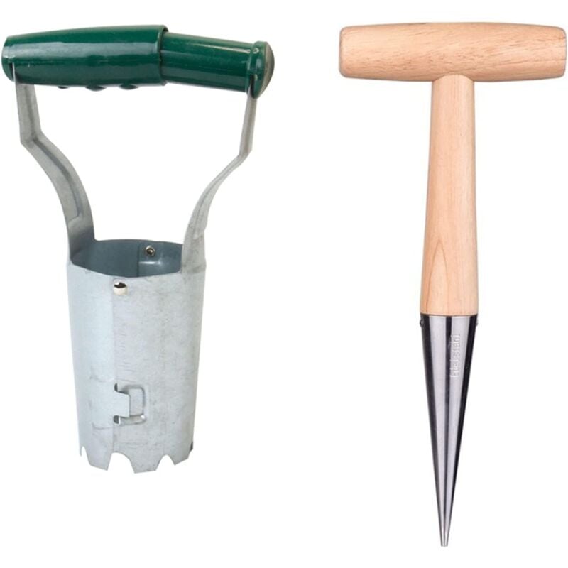 2 Blumenzwiebeltöpfe mit Dibber, Dibber zum Pflanzen von Blumenzwiebeln, Gartenwerkzeug-Set zum Pflanzen von Blumen und Setzlingen