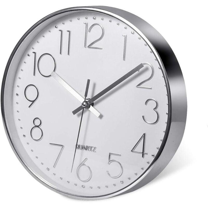 Linghhang - 20 cm/12 Zoll, Silber) Hochwertige silberne Wanduhr, Wanddekoration, moderne, leise Wanduhr für Küche, Home Office
