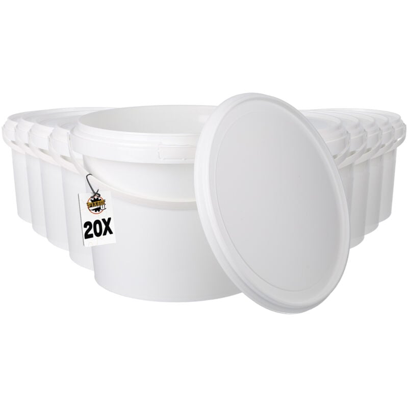 Fixedbyu - 20 Eimer mit Deckel, Leereimer, lebensmittelecht, luftdicht, weiß, 1,5 l