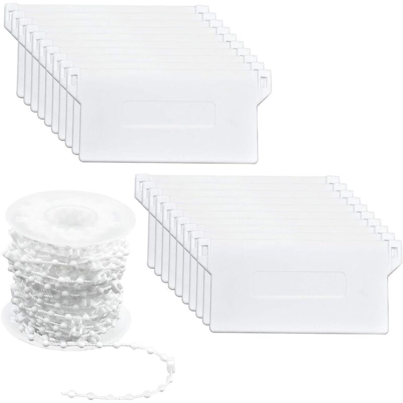 20 Gewichte für Vertikaljalousien, untere Lamellen 89 mm (3,5 Zoll) und 10 m Kunststoffketten für Vertikaljalousien-Reparaturset, Weiß