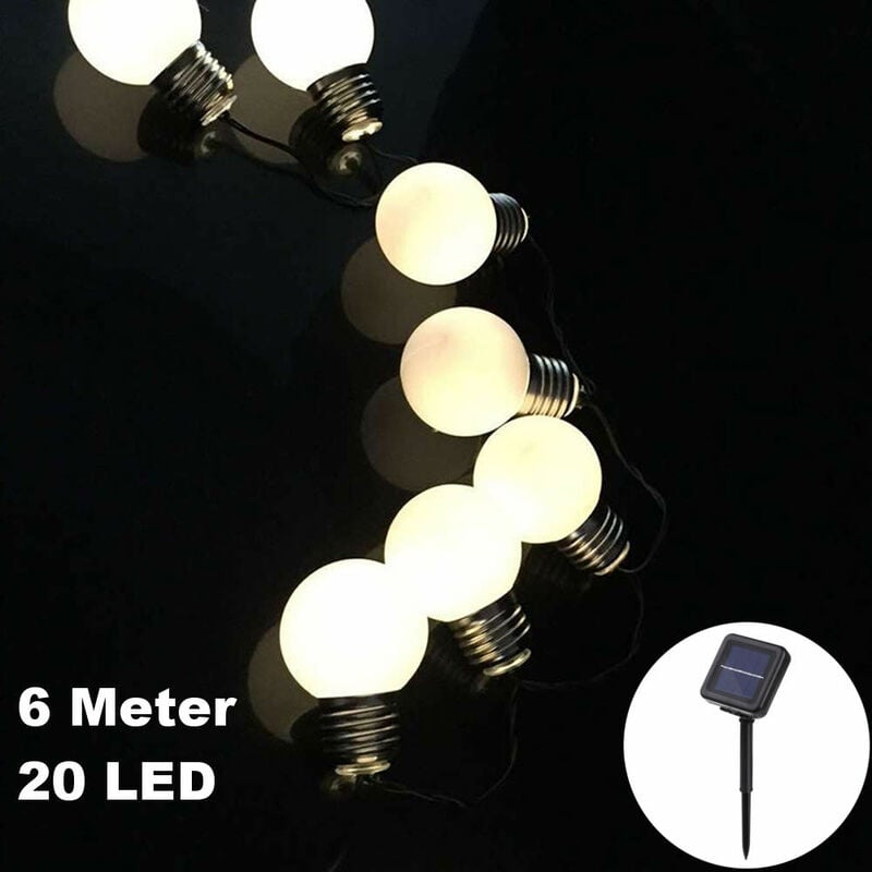 20 led / 6 Meter Solar Lichterkette Glühbirnen Matt Deko Warmweiß solarbetrieben zum Schmücken Deko Party Licht Beleuchtung