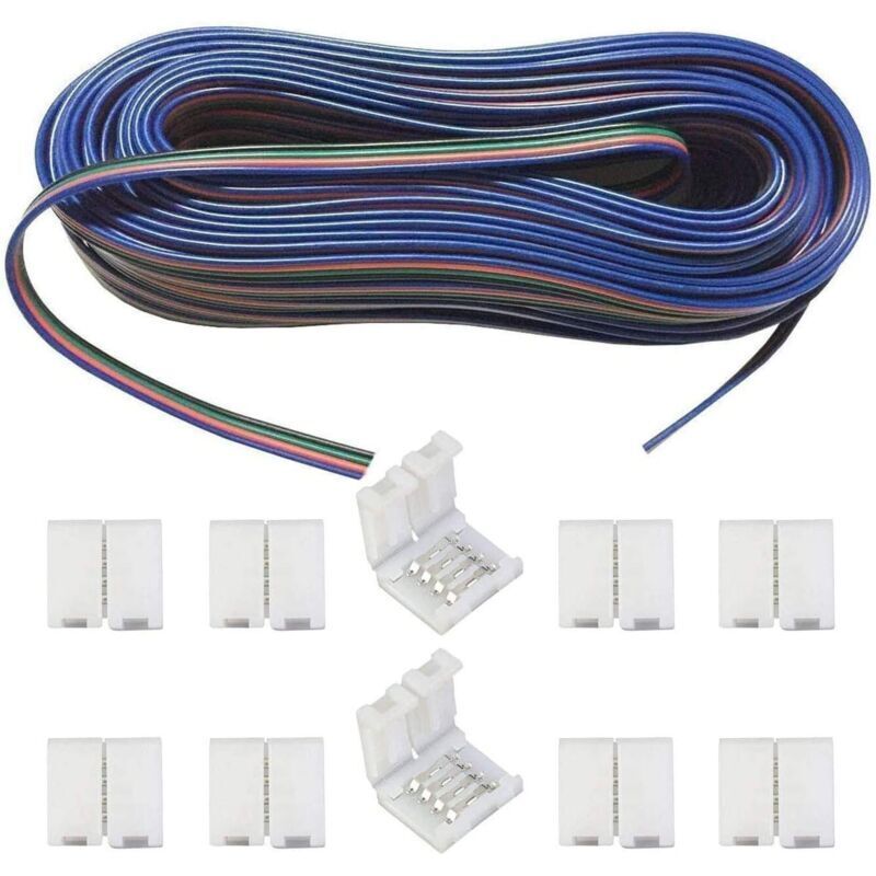 20 m langes 4-Pin-Verlängerungskabel für RGB SMD 5050, 3528 und 2835 LED-Streifen, LED-Streifen-Verlängerungskabel mit 10 Anschlüssen für 10 mm