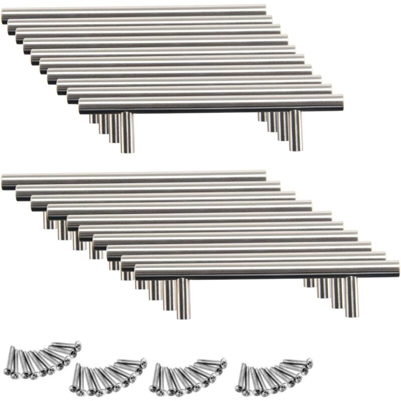 20 Stück Edelstahl-Türgriffe für Küchenmöbel, Schranktür, ø 12 mm, Schranktürgriff mit Schrauben, Schrankgriff, Schubladengriff, T-Griff (128 mm