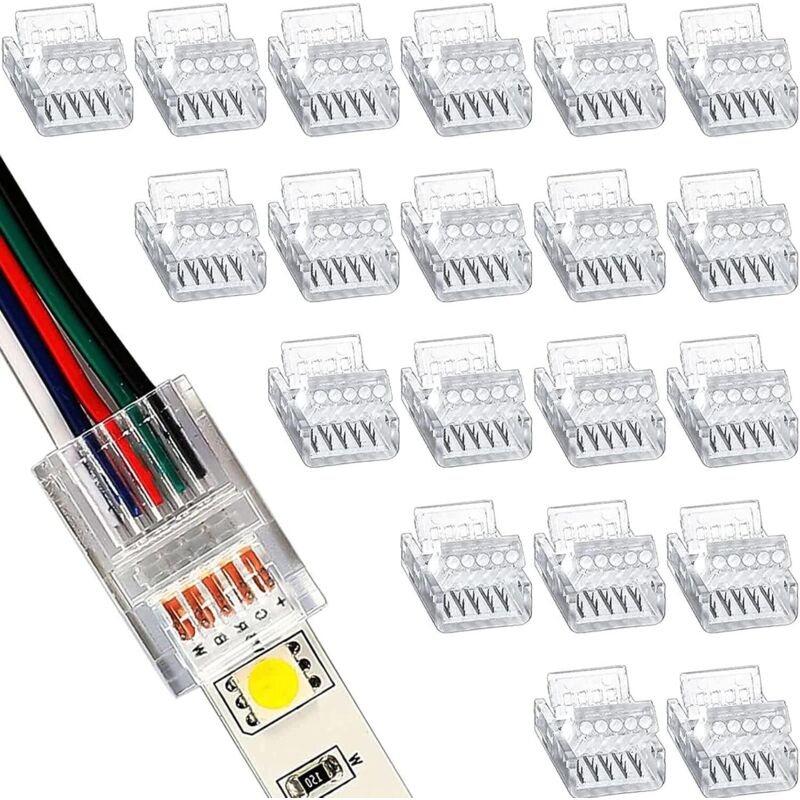 Bluedeer - 20 Stück led Strip Connector 5 polig 12mm, led lötfrei Streifenverbinder,5Pin Verbindungskabel Verbinder, für 12mm Breite led Strip