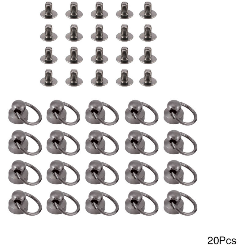 20 Stück Metallnieten mit Ringen für DIY-Lederwaren - Dekoration für Taschen und Handyhüllen (Schwarz)