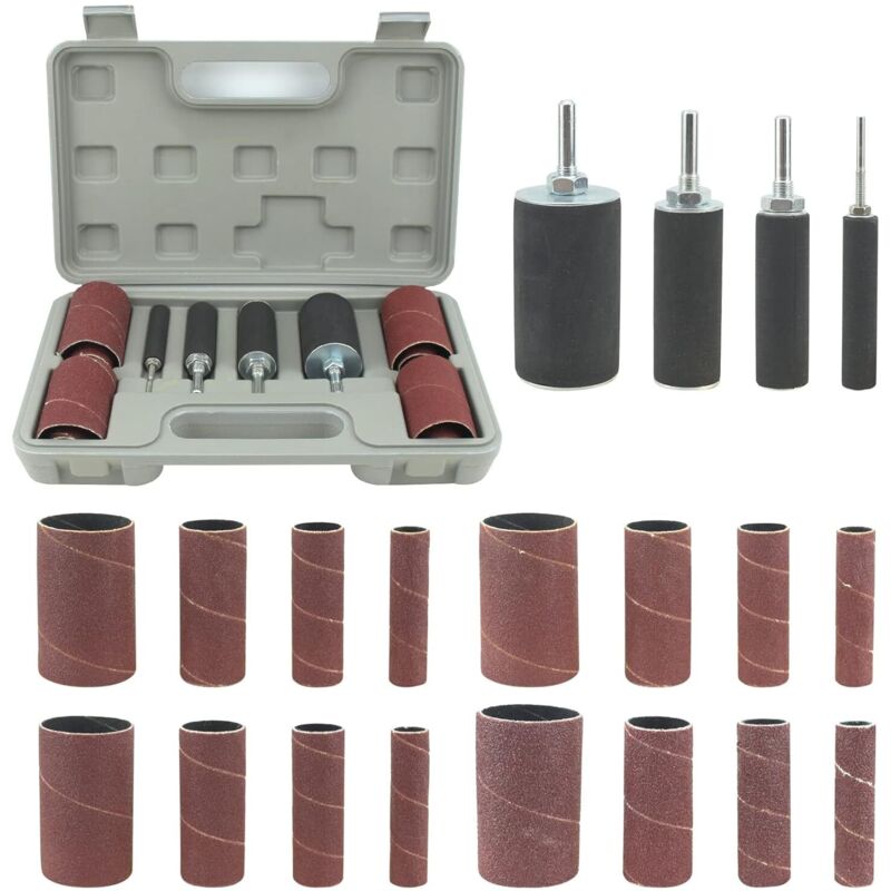 20 Stück Schleifwalzen Schleifhülsen Set, Spindelschleifer Schleifmaschine Schleifhülsen Werkzeugset Schleifhülsen mit Koffer für Bohrmaschine