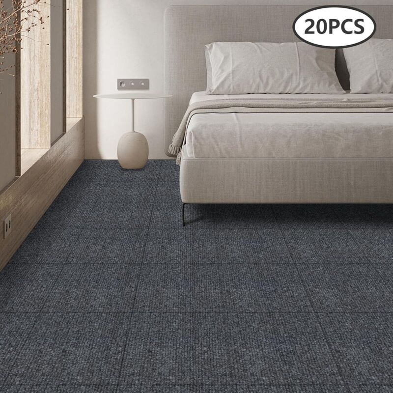 20 Stück Teppichfliesen selbstklebend, 50x50cm Bodenbelag Selbstklebend Gewerbe Teppichboden für Hause Büro (Dunkelgrau)