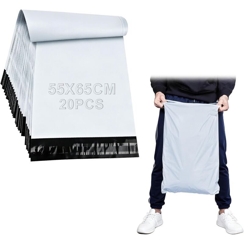 20 Stück Vinted Große 55 x 65 cm Selbstklebende wasserdichte Versandbeutel für Kleidung und Textilien, Weiß