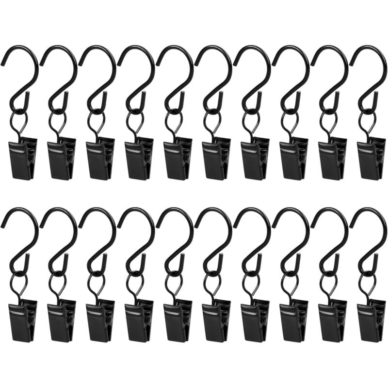 Aougo - 20 Stück Vorhang-Clips, Vorhang-Clips, Metall-Vorhang-Clips, kleine Vorhang-Clips-Haken, Duschvorhang-Clip-Haken, Vorhang-Clips, schwarz, 1,8