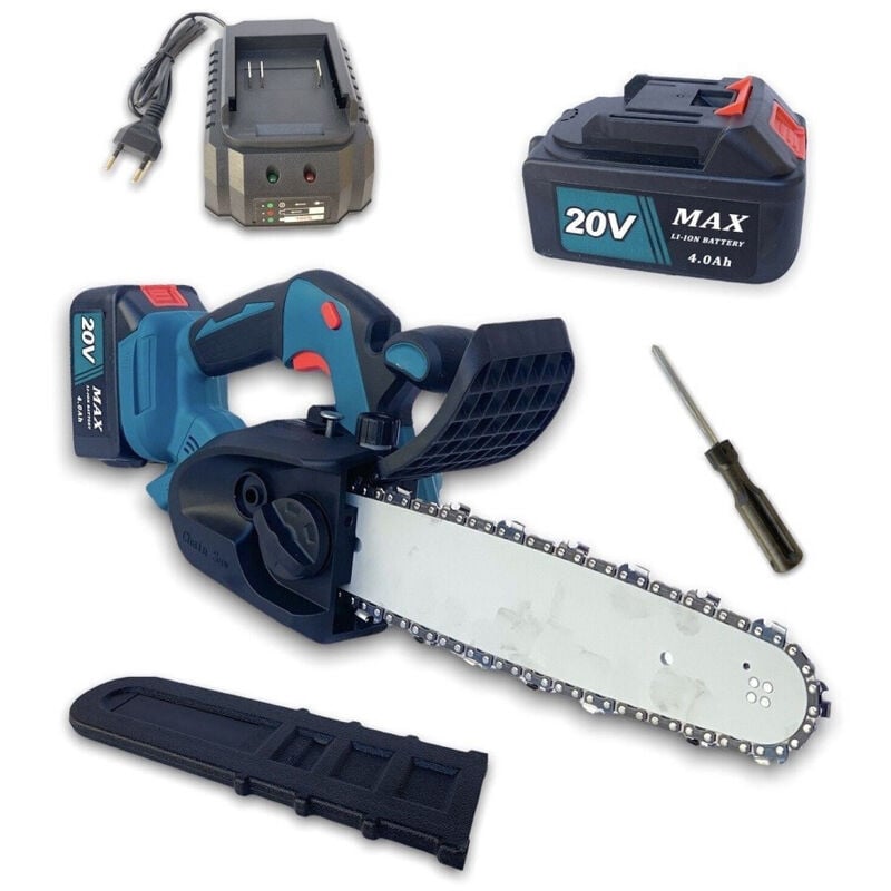 Trade Shop Traesio - Trade Shop - 20 v akku-kettensäge mini elektrische kettensäge 10'' klinge 4AH 2 batterien öltank -