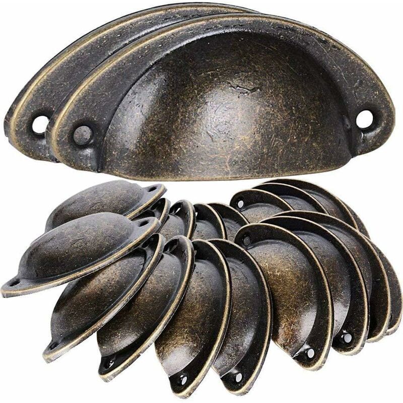 20 Vintage-Muschelgriffe für Schubladen, Schränke, Küchenmöbel, gebogener Eisen-Retro-Schrank-Türknauf, Möbelgriff, Eisenknauf (grüne Bronze)