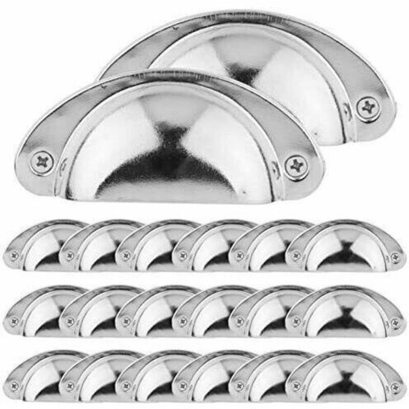 20 Vintage Muschelgriffe für Schubladenschränke, Küchenmöbel, gebogener Eisen-Retro-Schranktürknauf, Möbelgriff, Eisenknauf (Silber)