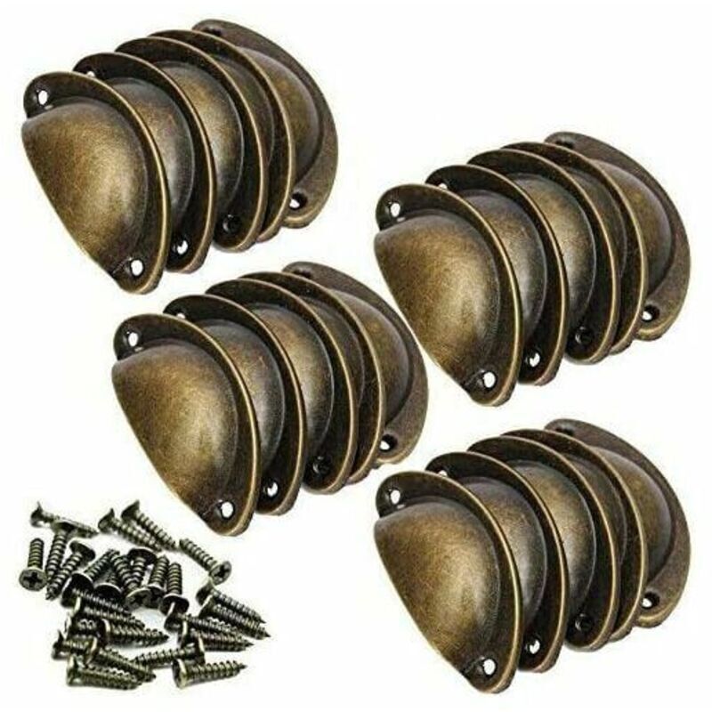 20 Vintage-Muschelgriffe für Schubladen, Schränke, Türen und Küchenmöbel, eiserne Schrankknöpfe mit Schrauben, 82 mm – Antikmessing