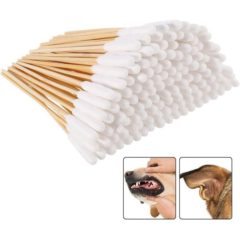 200 Cotton Swabs for Pets, Haustier Wattestäbchen, Wattestäbchen für Hunde Augen und Nasenschmutzentfernung, Haustier Wattestäbchen, Hunde
