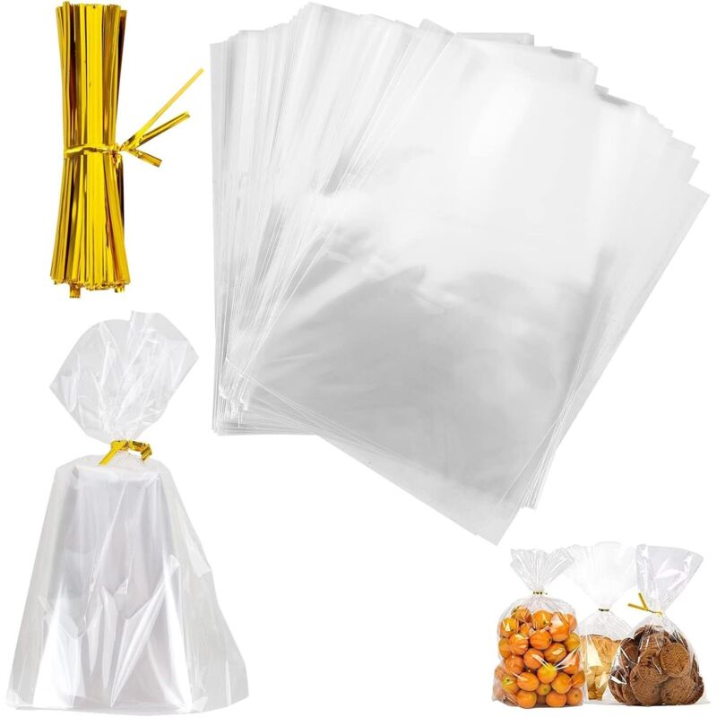 200 durchsichtige Plastiktüten mit Drehverschluss, 15 x 20 cm, ideal zum Verpacken von Keksen, Pralinen, Kuchen und Süßigkeiten.