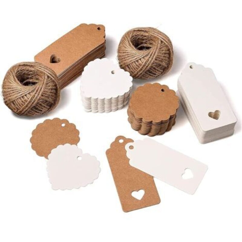200 Kraftpapieretiketten mit Herz und 50 m Juteschnur für Hochzeitsgeschenke, Weihnachtsgeschenke, Partygeschenke, Geschenkdekoration.