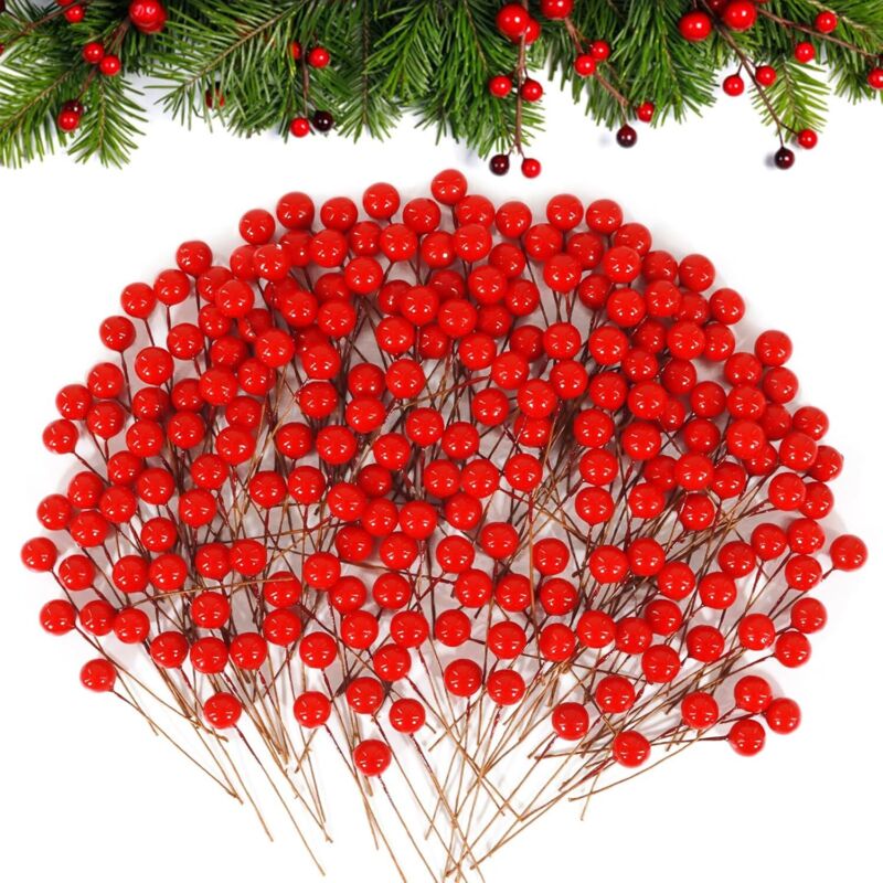 200 künstliche rote Stechpalmenbeeren, Bastelmaterial für Girlanden und Weihnachtsdekoration