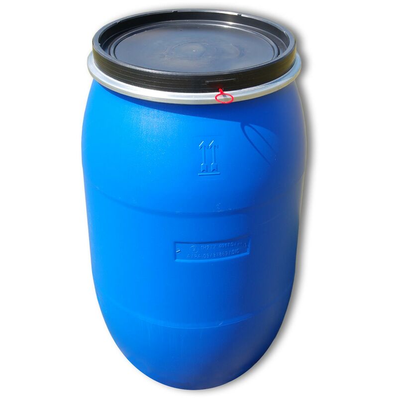Plasteo - 200 l / 220 Liter Weithalsfass mit Spannverschluss Lebensmittelecht Universalfass Maische Tierfutter Trinkwasser Regen Camping Lagerfass
