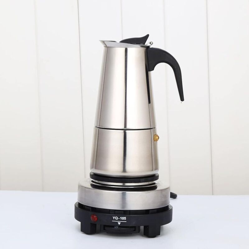 200 ml 220V Elektrisch Kaffeekanne Espressokocher Edelstahl Mokkakocher Kaffeebereiter Mit Elektroherd Geeignet für Zuhause oder ein Café usw (200 ml)