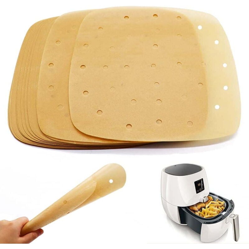 200 Stück 8,5 Zoll großes Pergamentpapier für die Heißluftfritteuse, perforiertes quadratisches Backpapier für Heißluftfritteuse, Dampfgarer, Backen