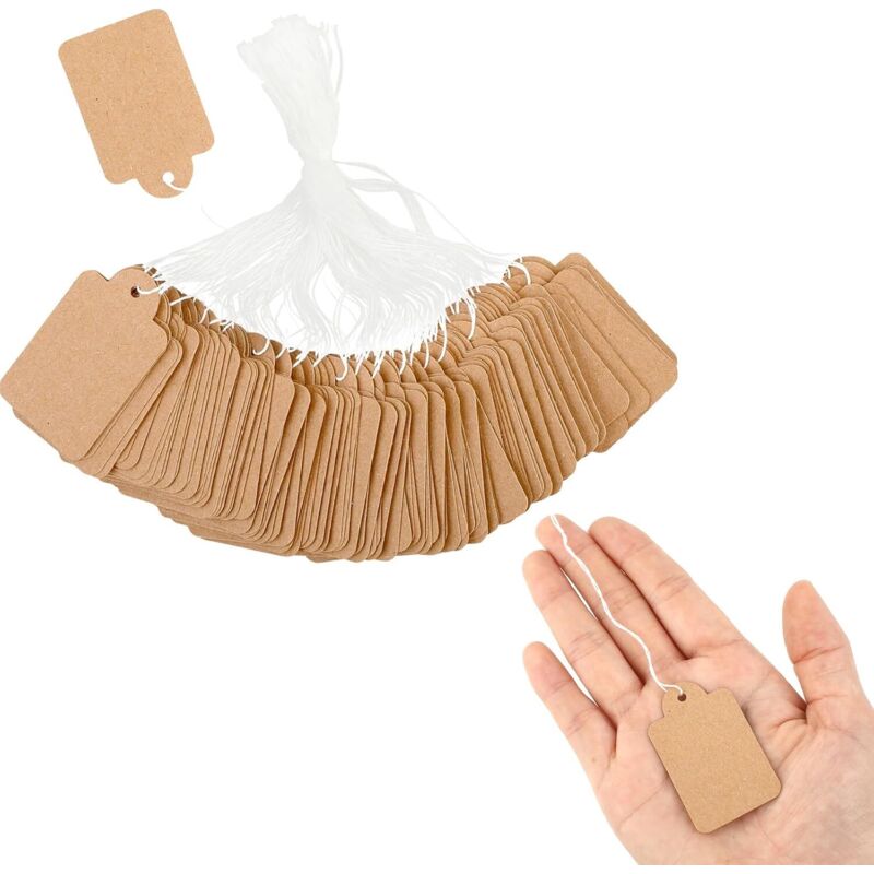 200 Stück Anhänger Etiketten, Kraftpapier Anhänger 3 4.8cm Preisschilder Anhänger, Preisschilder Etiketten Geschenkanhänger mit Faden Handmade