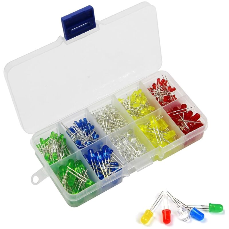 200 Stück LED Leuchtdiode, Led Leuchtdioden 3V, LED Dioden Sortiment Kit Rundkopf 2 Pin Diffuse LED Leuchtdioden Elektronikkomponenten mit 5 Farben