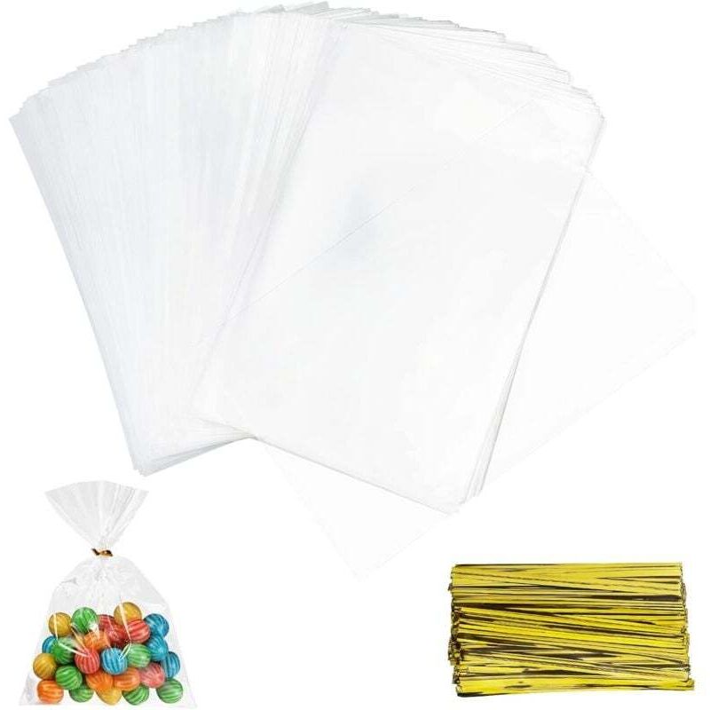 200 Stück transparente Bonbontüten, quadratische transparente Tüten, Plastiktüten für Kekse, Hochzeitsgeschenke, zum Verpacken von Keksen,