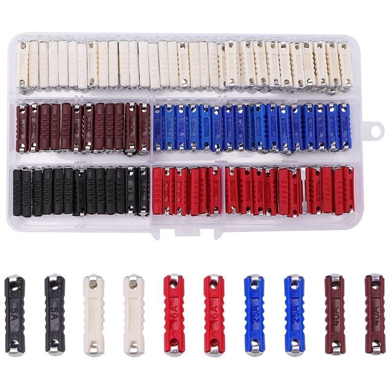 200-teiliges Sortiment an Kfz-Sicherungen, torpedoförmige Kfz-Sicherungen, Kfz-Sicherungen mit Kunststoffbox, für Oldtimer und Youngtimer, 5A, 8A,