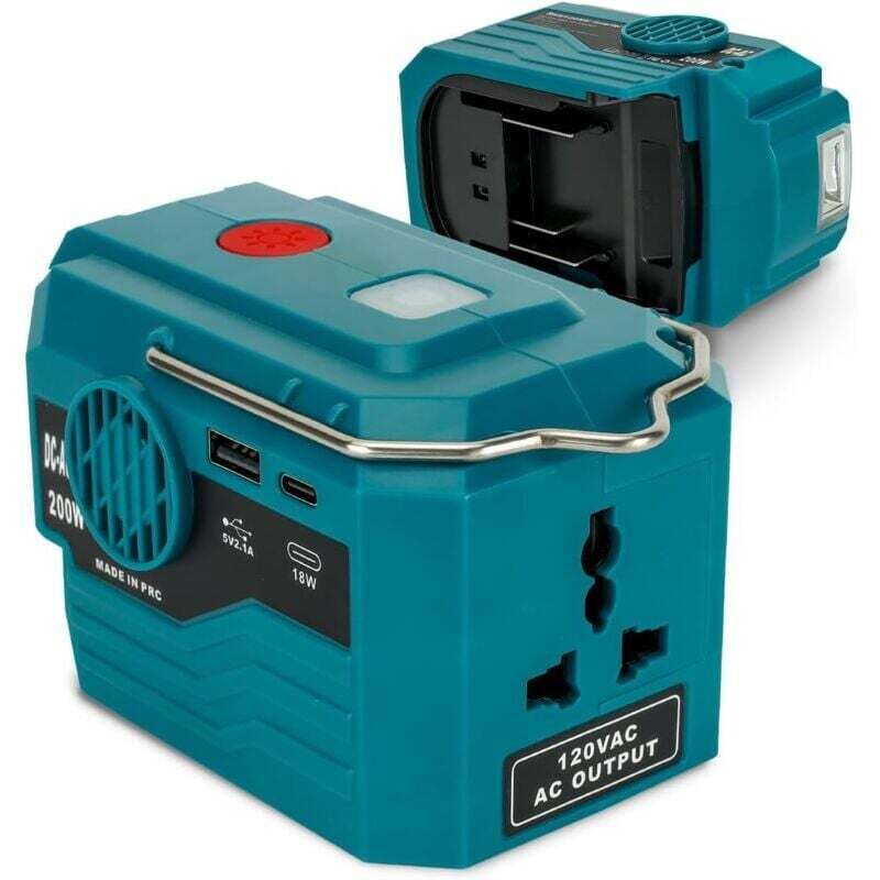 200-W-Wechselrichter für Makita 18-V-Akkus, tragbare Powerstation (18 V Gleichstrom auf 110–120 V Wechselstrom) mit 1 USB-Anschluss, 1