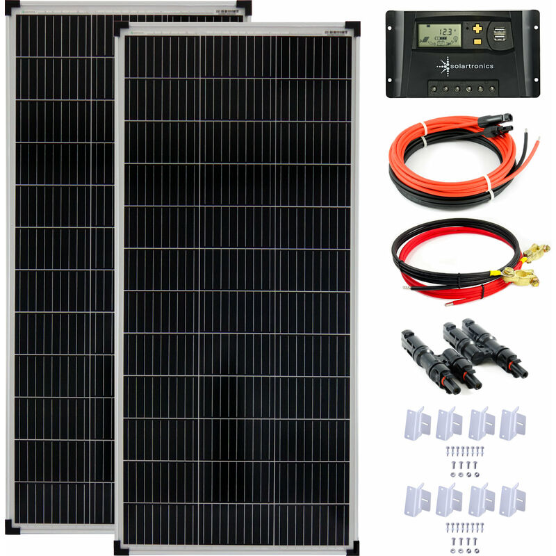 200 Watt 12V Solar Set 20A Laderegler gelb Montagewinkel Solaranlage Inselanlage Solarmodul 1200mm