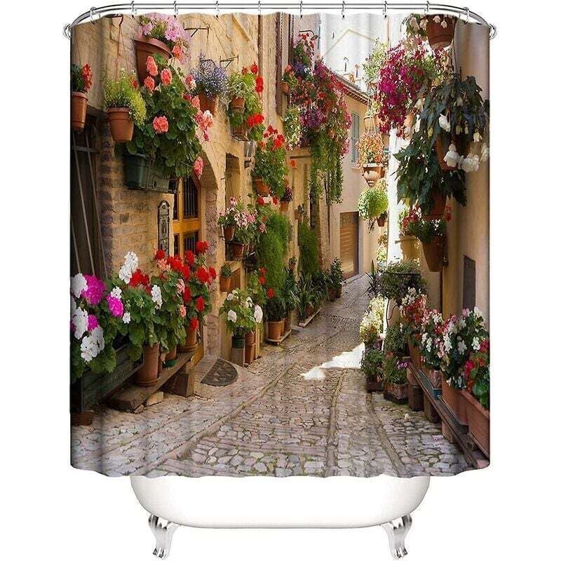 200 x 230 cm Duschvorhang Blumenstraßen-Duschvorhang Druck Polyester wasserdichter Duschvorhang
