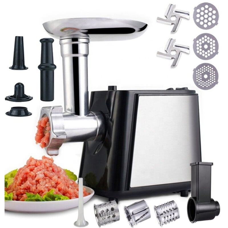 Coocheer - 2000 w elektrischer Fleischwolf, 3-in-1 elektrischer Fleischwolf mit 3 Mahlplatten, Kubbe- und Wurstaufsatz