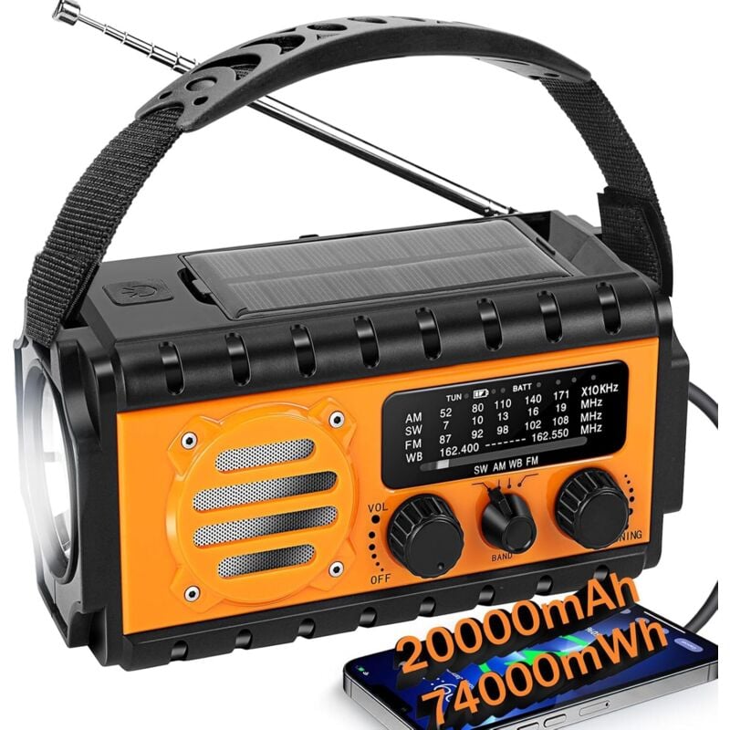 20000 mAh SW/AM/FM Survival Dynamo Radio, Solar Survival Dynamo Lampe, große Batterie, tragbares Aufladen von Mobiltelefonen, SOS, Survival