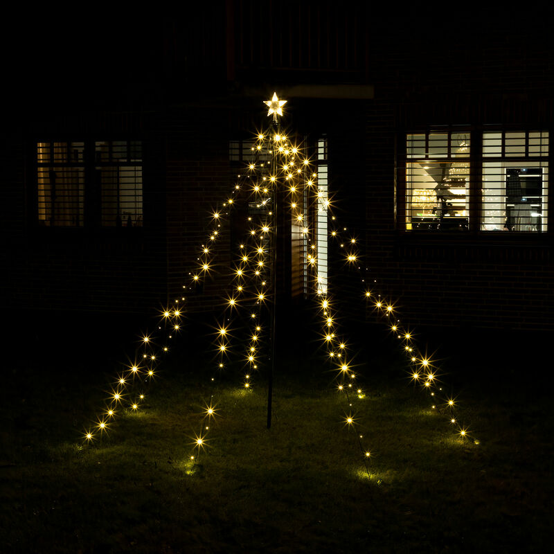 Beleuchtete led Lichterpyramide in Kegel Form - 1,5 m Höhe / 200 led in warmweiß - Deko Baum Tannenbaum Außen led Weihnachtsbaum