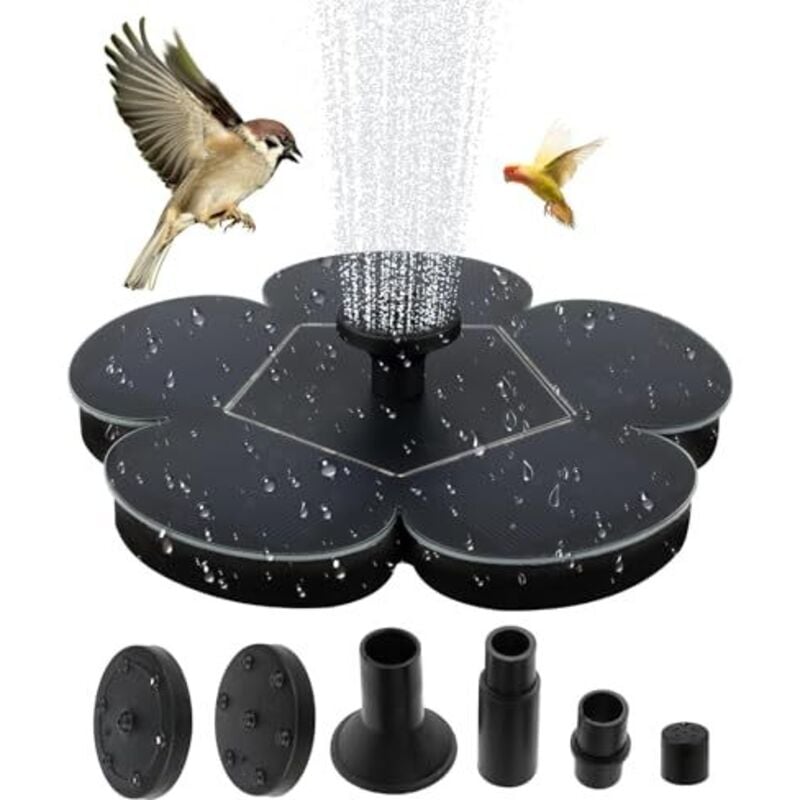 2025 Solarbrunnen Outdoor Garten, 1,4W Solar Teichpumpe mit 6 Düsen, Strahlhöhe (55-95cm) für Teich, Pool, Garten & Vogelbad (Schwarz)