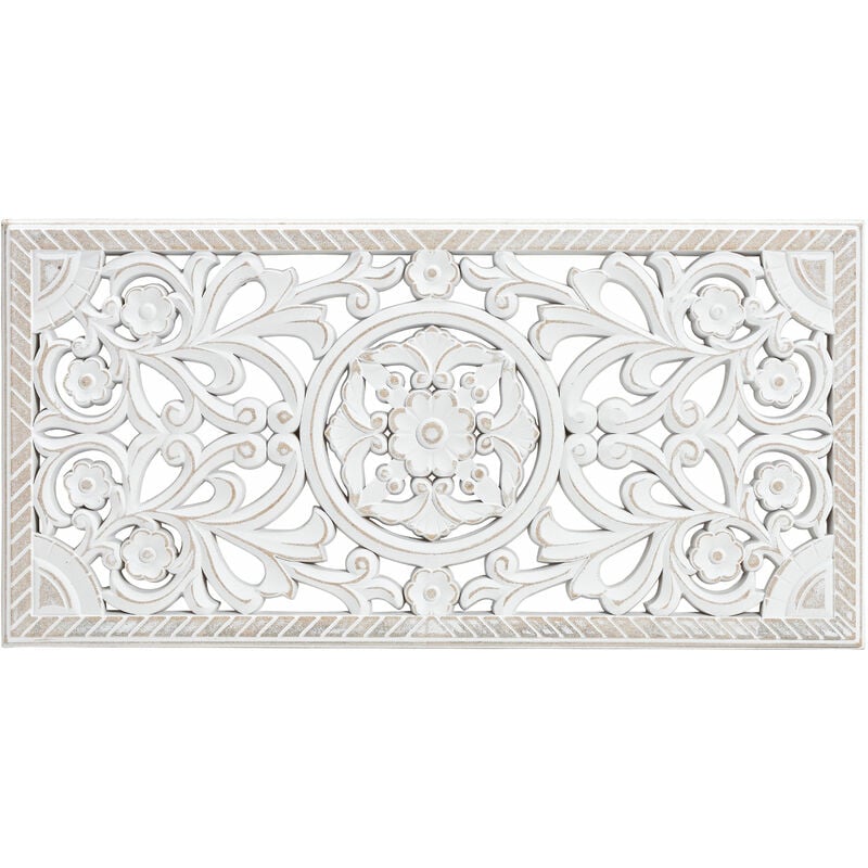 Spetebo - Deko Holz Ornament in shabby weiß zum Aufhängen - 61 x 30 cm / rechteckig - Vintage Deko Wandbild Hänger